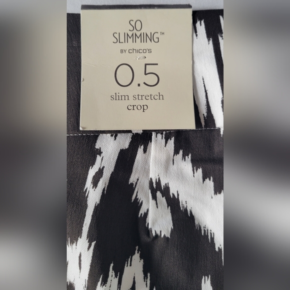 Chico's Brigitte So Slimming Stretch Crop Black & White Ikat Print Pants - Picture 9 of 16